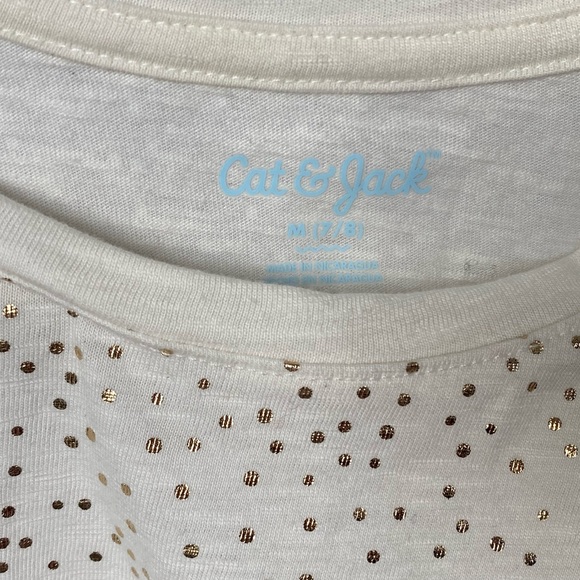 Cream colored long sleeved shirt with gold dots & tulle bow at shoulder; M 7/8 - Picture 3 of 4